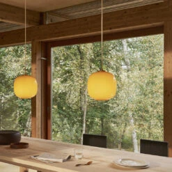 Louis Poulsen VL 45 Radiohus Pendant -Danish Design Store 1 0013 SS25 VL45 Radiohus Pendant Asnaes Amber Dinner Table Close UP a44b46f1 d389 4066 855a 827ca455e9da