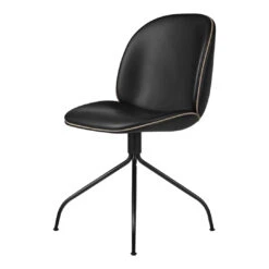 Gubi Beetle Meeting Chair - Swivel Base - Fully Upholstered -Danish Design Store Beetle Chair Swivel Black Leather Black Piping Beige Front 3ea25a72 a0fd 45c9 a03d 09e865799fac