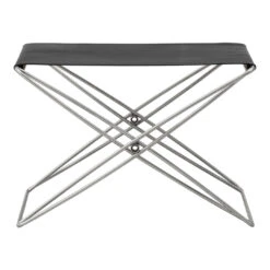 JG Folding Stool -Danish Design Store JG 6565 leather98 brushedsteel v1
