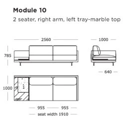 Maho Modular Sofa (Modules 9-12) -Danish Design Store Maho Module 10 2 Seater Right Arm Left Tray Marble Top