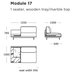 Maho Modular Sofa (Modules 17-20) -Danish Design Store Maho Module 17 1 Seater Wooden Tray Marble Top