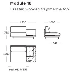 Maho Modular Sofa (Modules 17-20) -Danish Design Store Maho Module 18 1 Seater Wooden Tray Marble Top