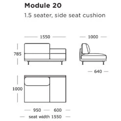 Maho Modular Sofa (Modules 17-20) -Danish Design Store Maho Module 20 1.5 Seater Side Seat Cushion