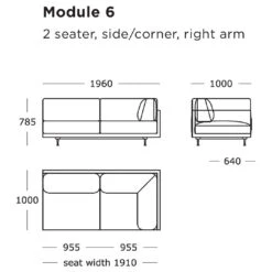 Maho Modular Sofa (Modules 5-8) -Danish Design Store Maho Module 6 2 Seater side Corner Right Arm