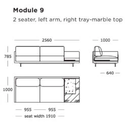 Maho Modular Sofa (Modules 9-12) -Danish Design Store Maho Module 9 2 Seater Left Arm Right Tray Marble Top