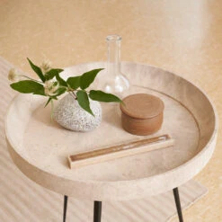 Mater Bowl Table -Danish Design Store Mater Campaign2022 BowlTableWasteEdition WoodWasteGrey Closeup 72dpi