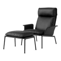 Muno LN20 Footstool -Danish Design Store MunoLoungeChairLN17 WarmBlackLegsw.NobleLeather MunoFootstoolLN20 WarmBlackLegsw.NobleLeatherBlack AngledFront 0dfc0974 8dde 493a b4ba cc6305892b3a