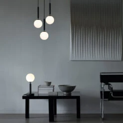 Miira 3 Chandelier -Danish Design Store Nuura Miira 3 Miira Table Rock Grey Opal White lifestyle