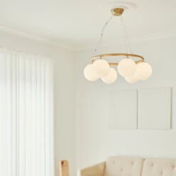 Miira 6 Circular Chandelier -Danish Design Store Nuura lifestyle Miiira 6 Circular Brass Opal