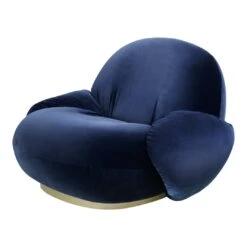 Gubi Pacha Lounge Chair W/ Armrests -Danish Design Store Pacha LoungeChair Fixed FullyUpholstered PearlGold Velvet Blue F3Q