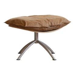 Primetime Footstool 31 Primetime Footstool -Danish Design Store SideOakSilverBase BrownLeather