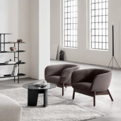 Glyph Occasional Table -Danish Design Store Vista Chair Cuddle col. 06 Grain col. 61249 Glyph table Elba rug Oat Slice shelving 72 dpi